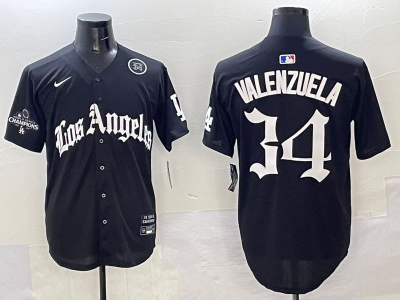 Men Los Angeles Dodgers 34 Valenzuela Black Five generations Joint Name 2025 Nike MLB Jersey style 41